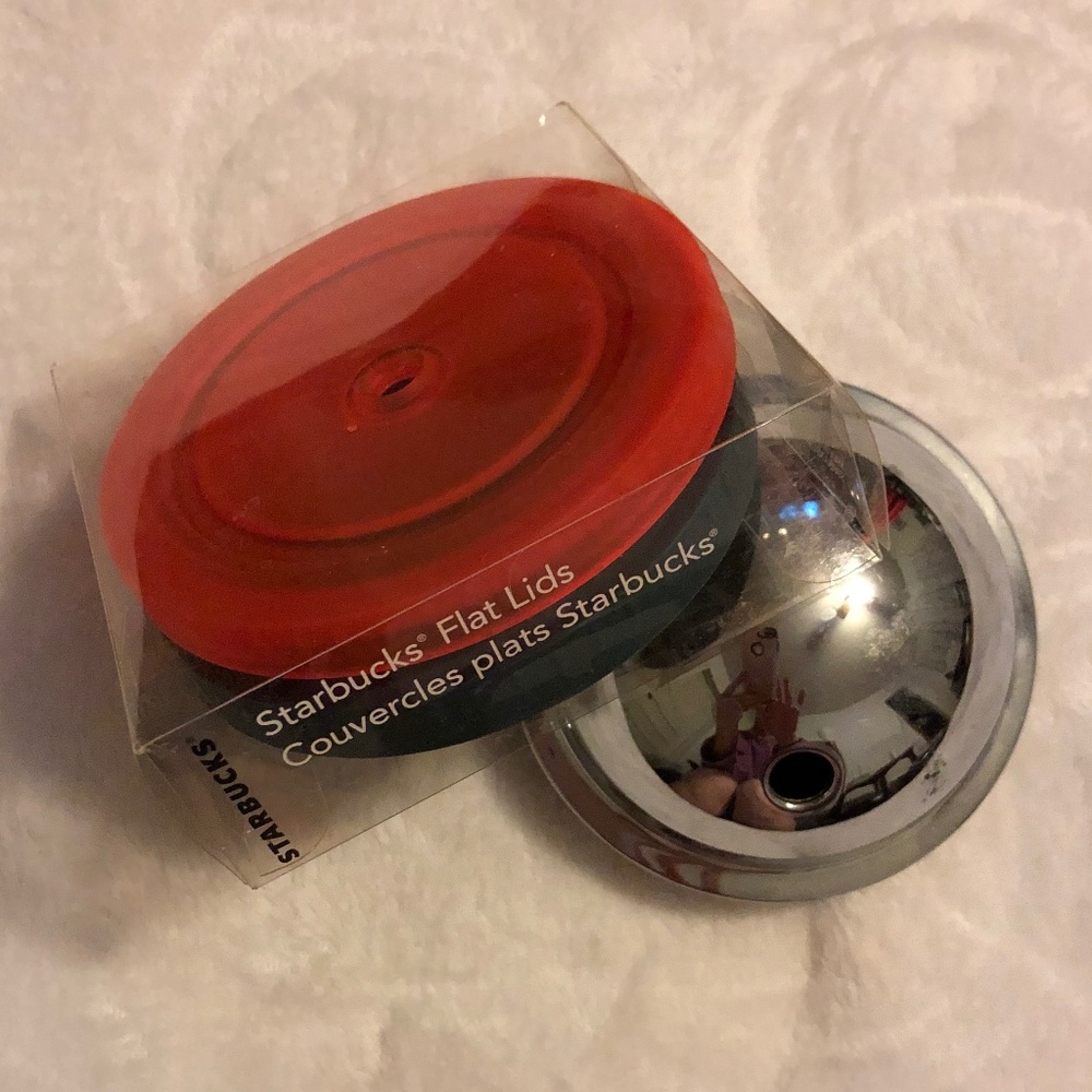 2 Starbucks Flat Lids and 1 Dome Lid